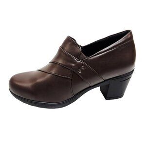 Centro Point Womens Brown Block Heel Loafers Size 8.5 Leather Slip-On
